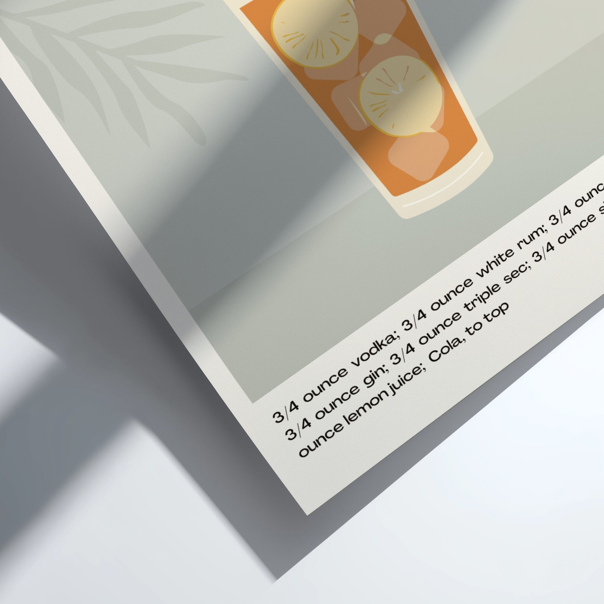 Recipe card for a cocktail with ingredients listed on a white background