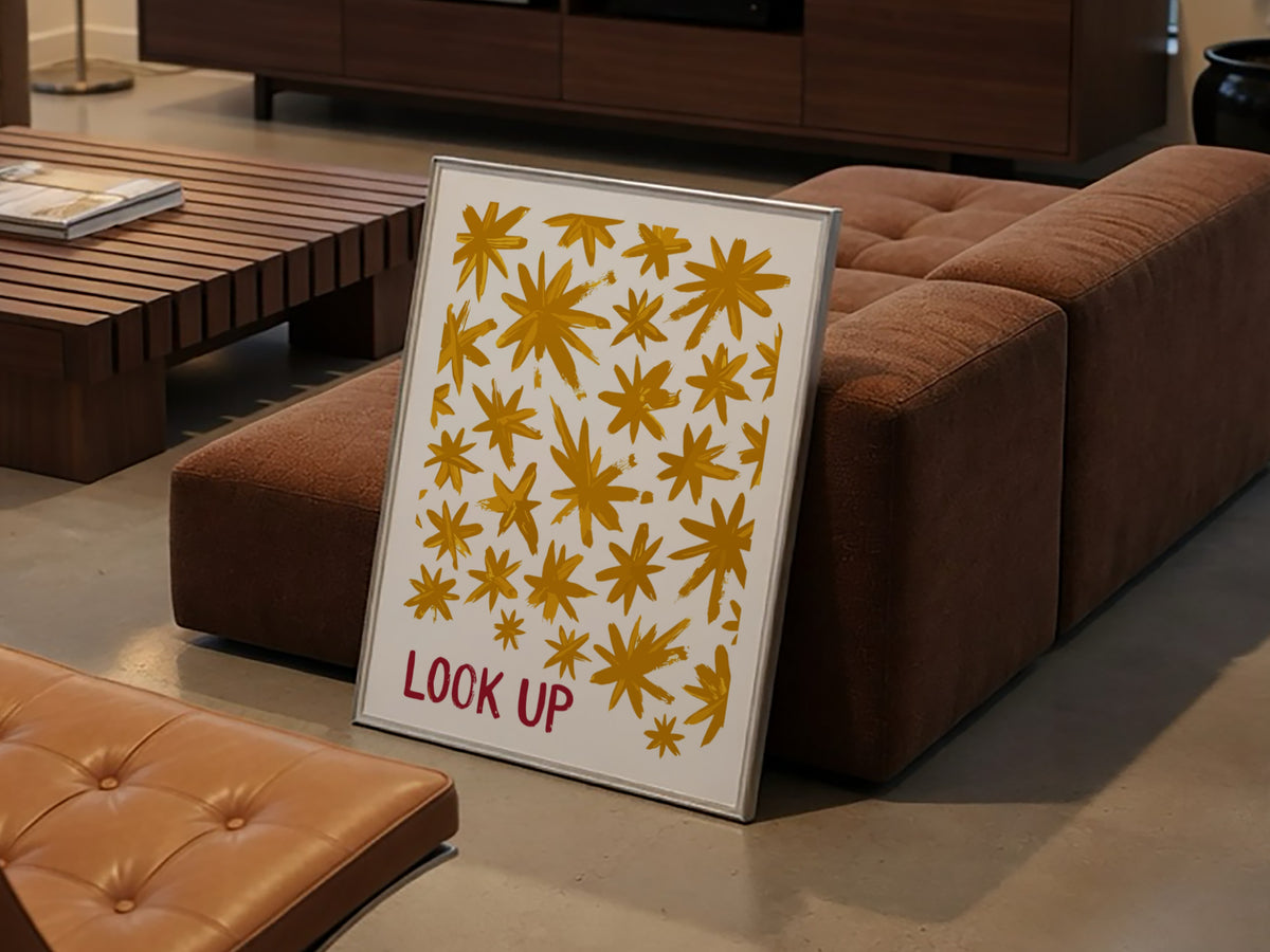 Motivational poster featuring hand-painted golden stars and the red text Look Up above.