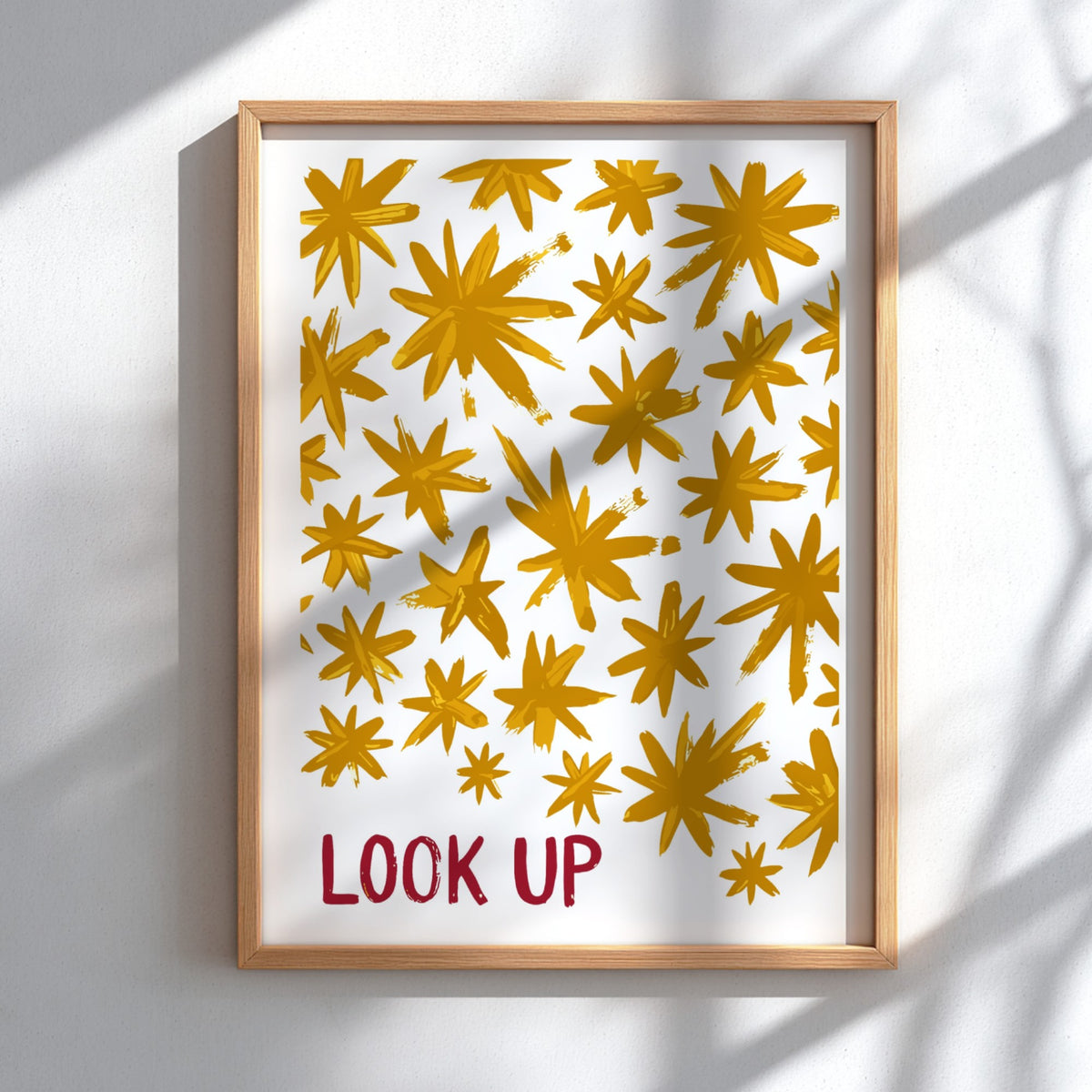 Motivational poster featuring hand-painted golden stars and the red text Look Up above.