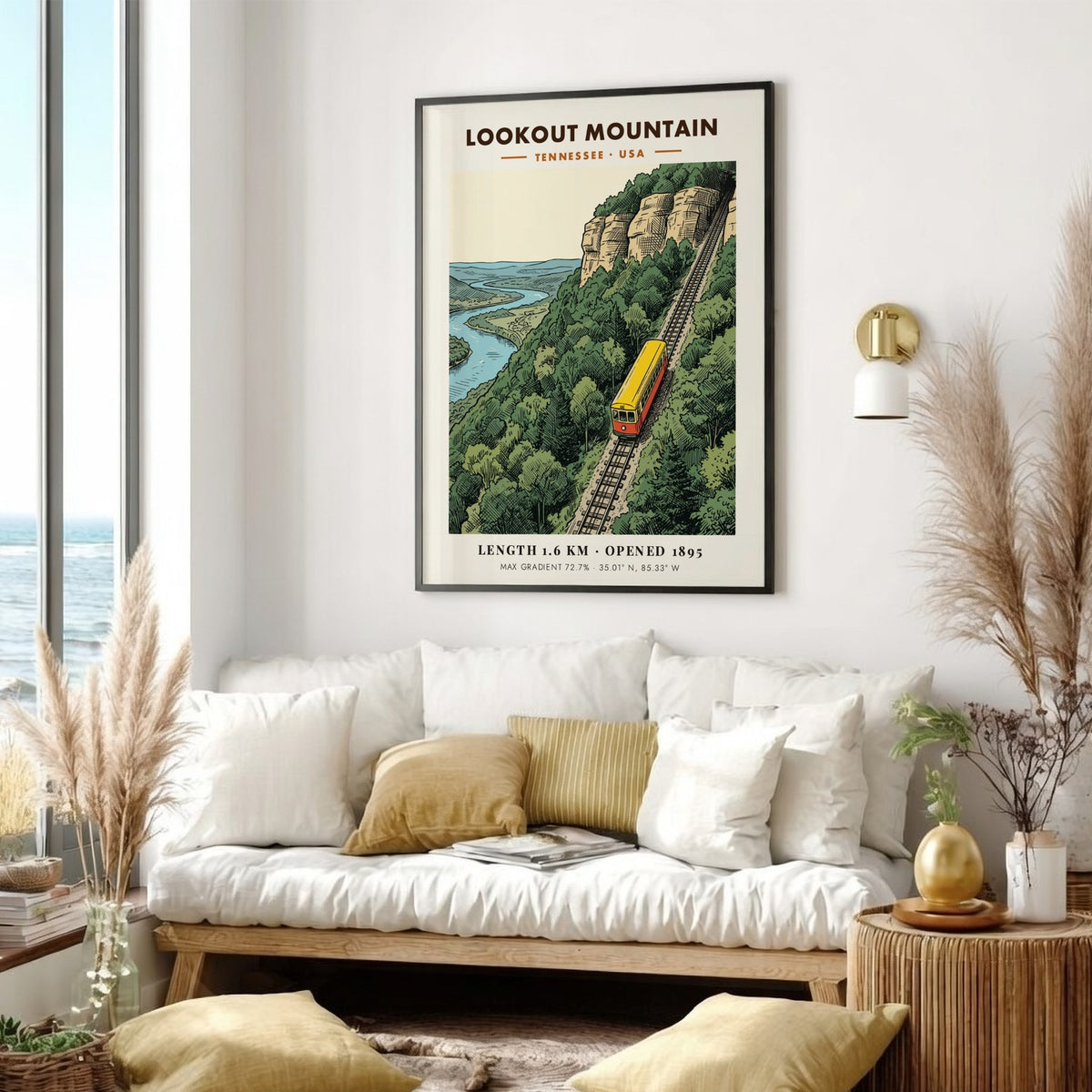 Poster of the historic Lookout Mountain incline railway climbing a steep Tennessee mountain ridge.