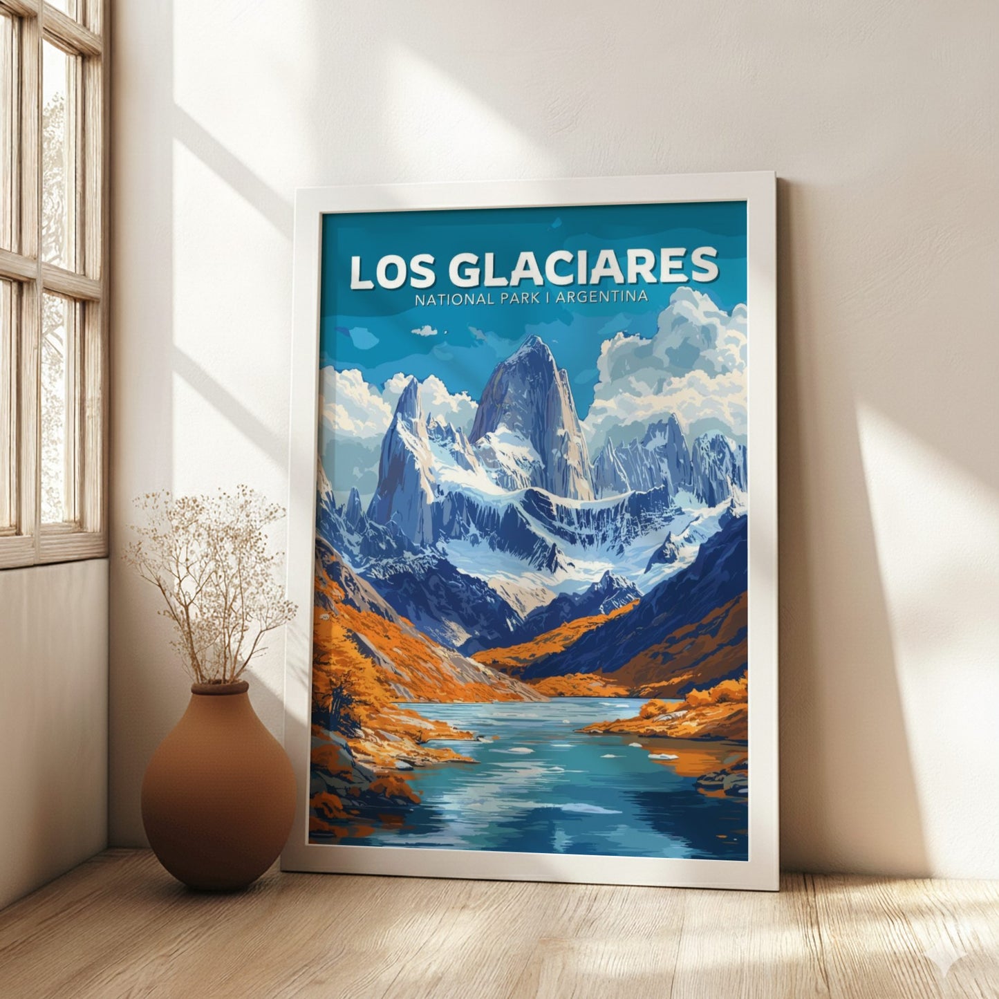 White poster frame of Los Glaciares