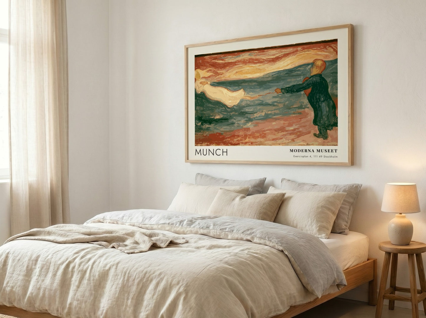 Munch Separation exhibition poster featuring a figure reaching toward a silhouette in blue.