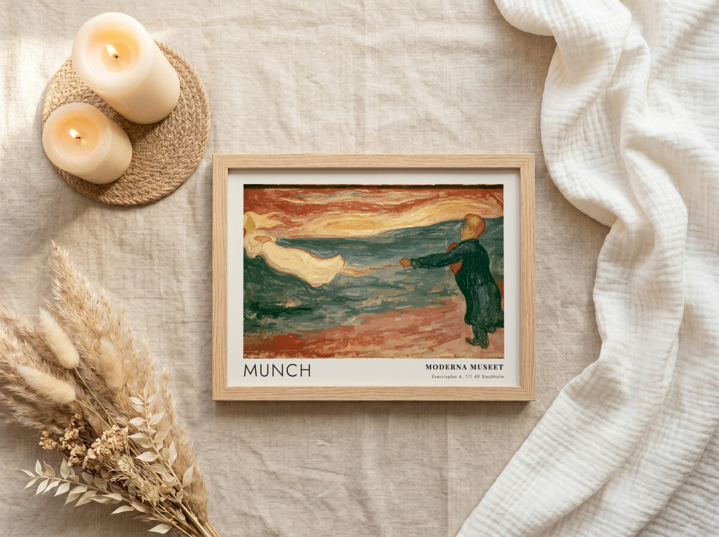 Munch Separation exhibition poster featuring a figure reaching toward a silhouette in blue.