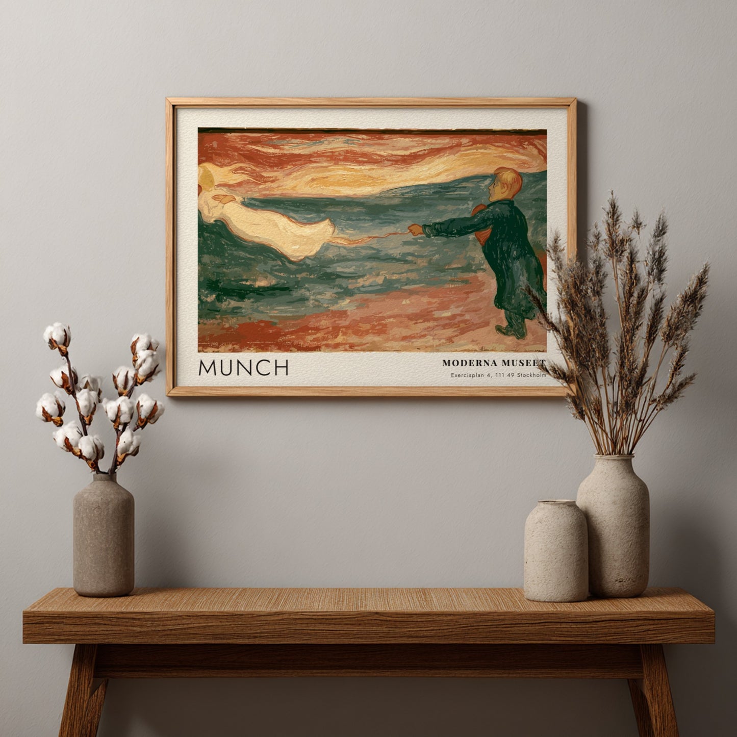 Munch Separation exhibition poster featuring a figure reaching toward a silhouette in blue.