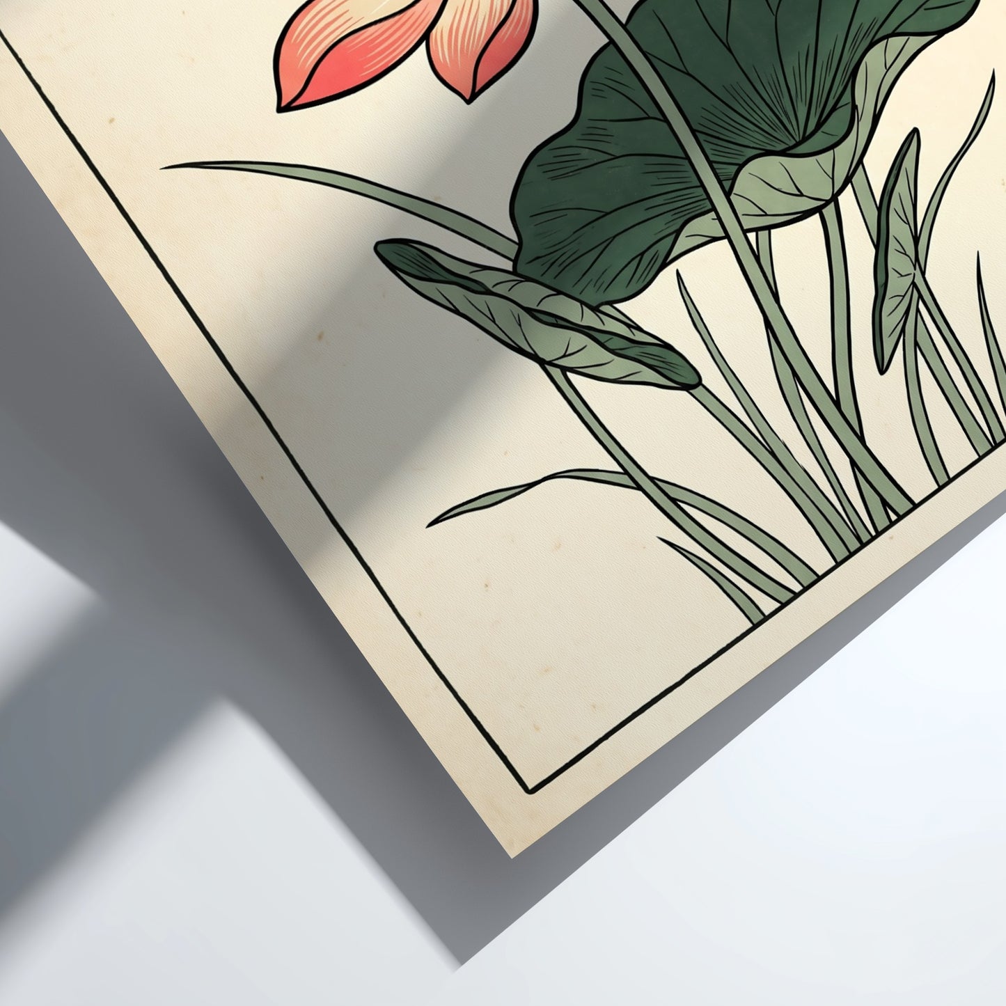 Japanese art style poster featuring a pink lotus flower and dragonfly