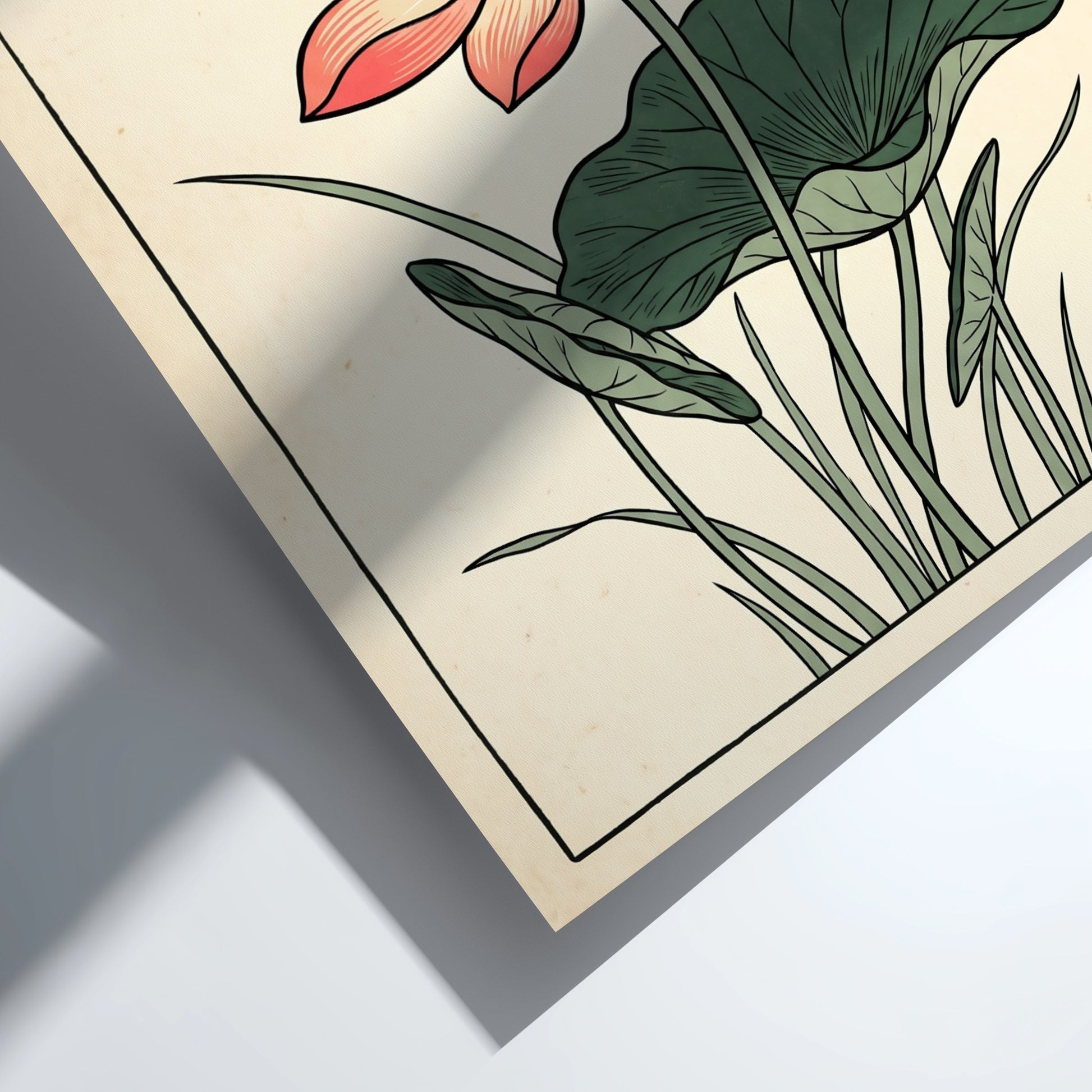 Japanese art style poster featuring a pink lotus flower and dragonfly