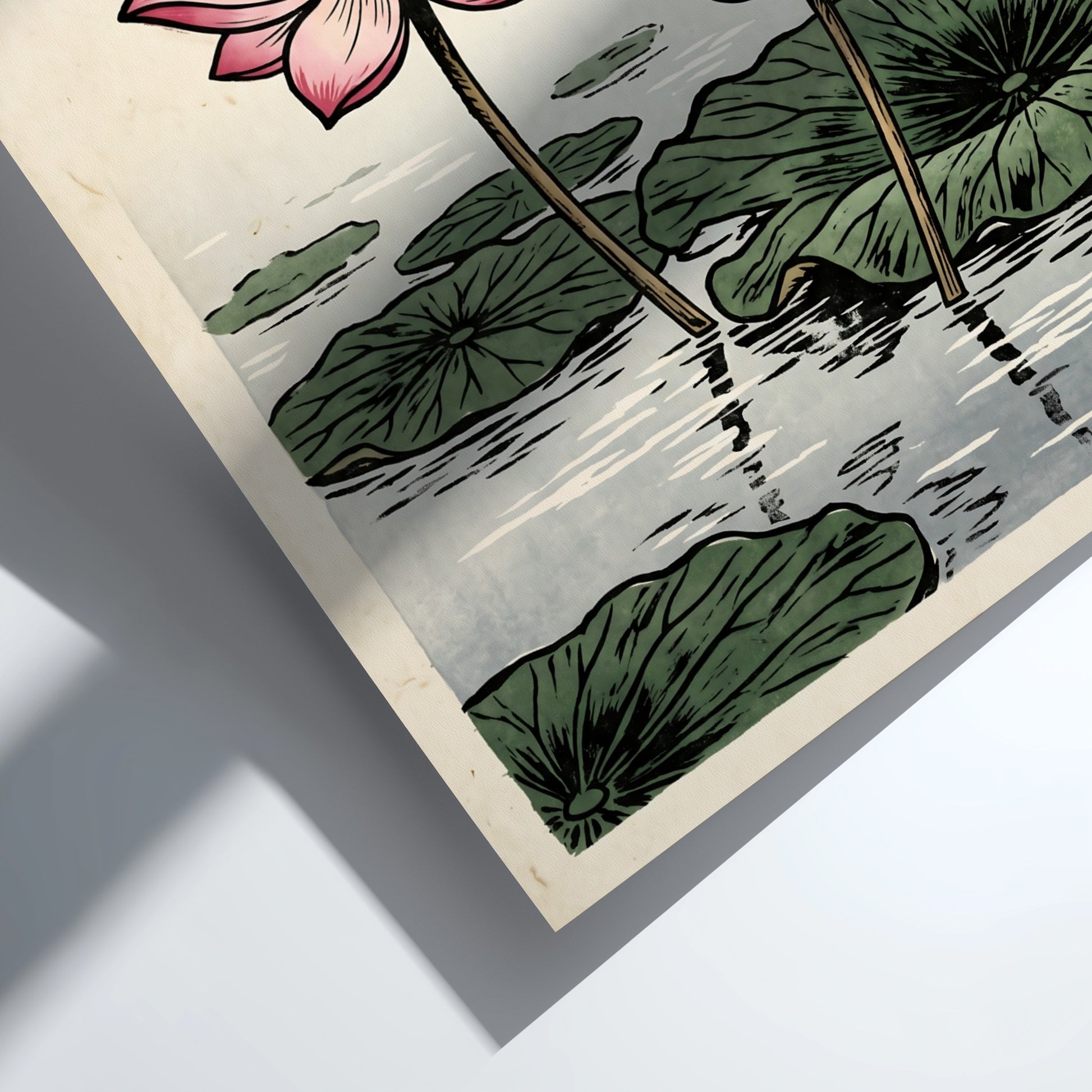 Lotus Pond Bloom poster featuring pink lotus flowers in Japanese art style