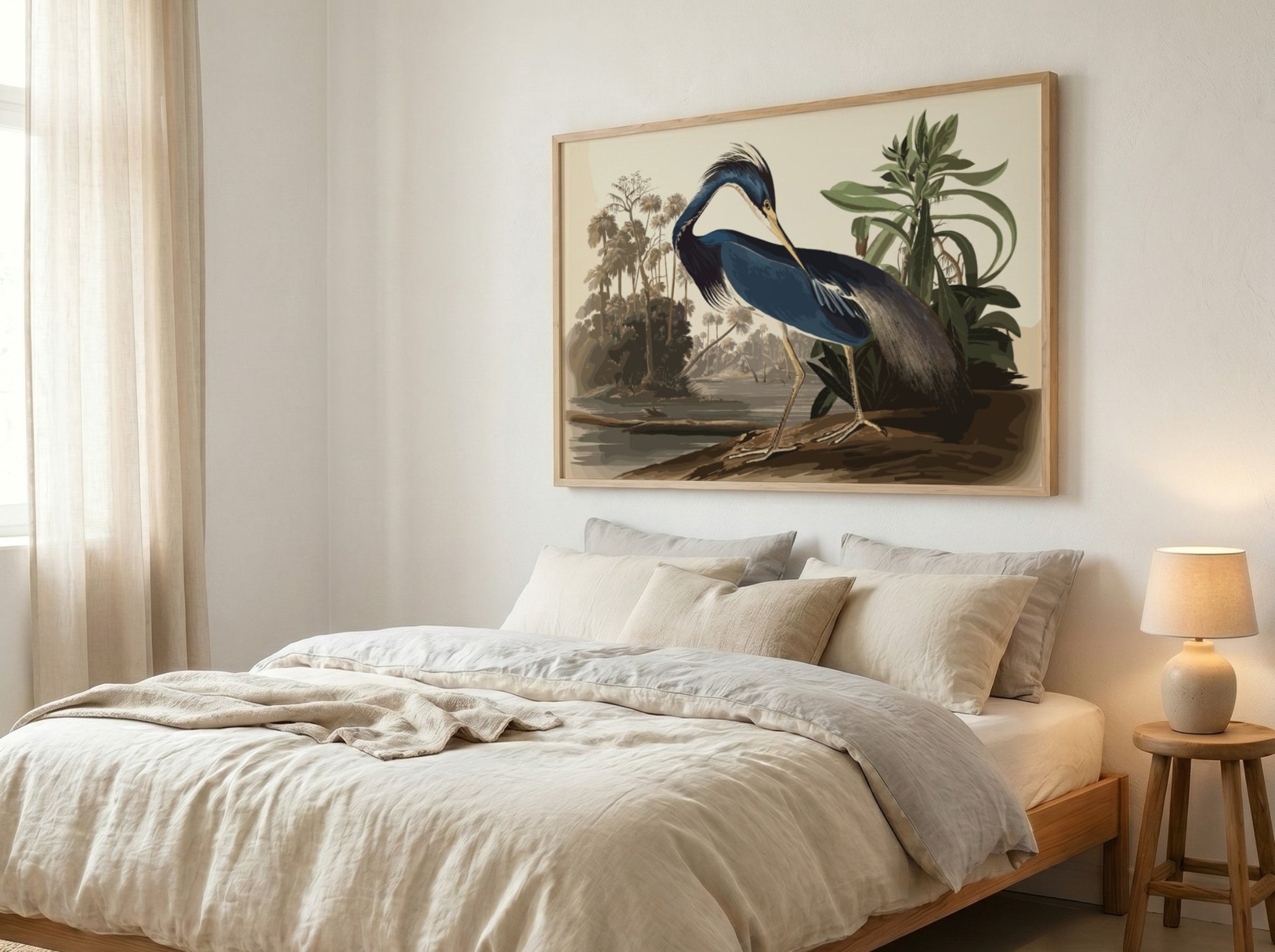 Louisiana Heron art poster featuring blue tones and detailed bird illustration, perfect for nature wall art