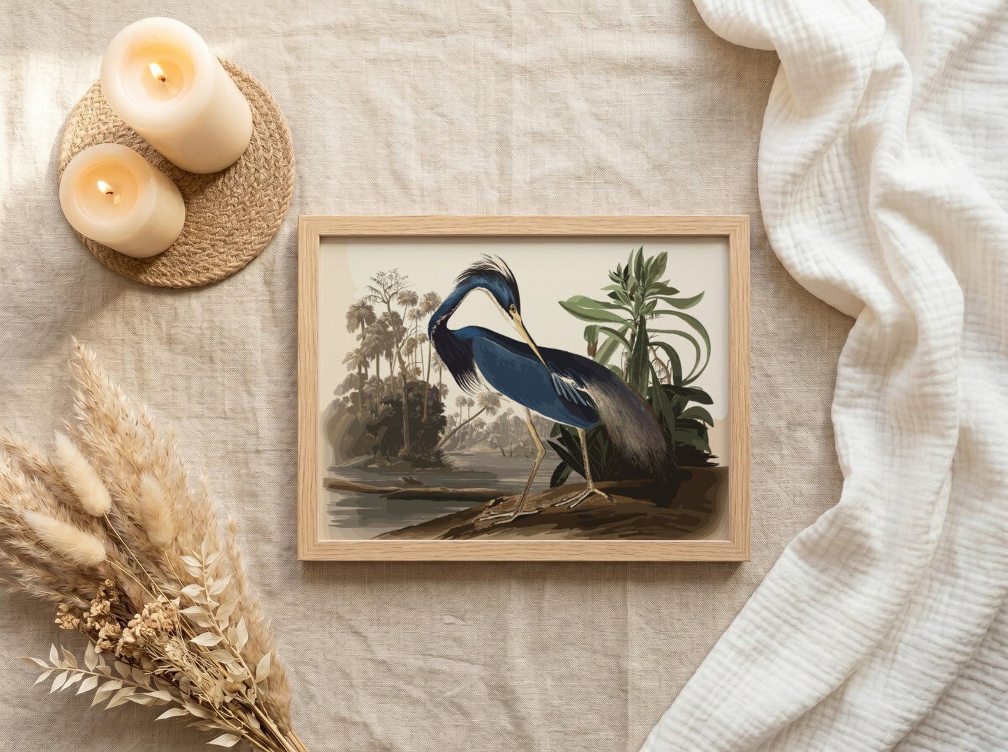 Louisiana Heron art poster featuring blue tones and detailed bird illustration, perfect for nature wall art