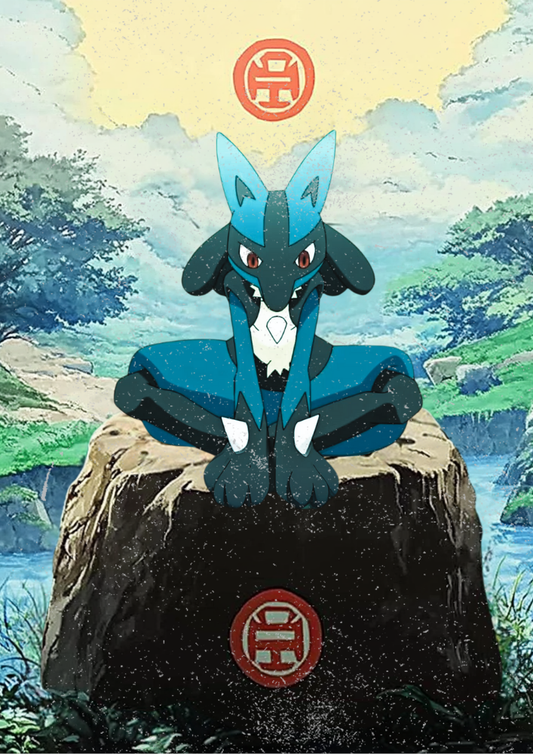 Lucario Pokemon Poster: Japanese Tapestry Style Pokemon Anime Poster, Lucario Artwork