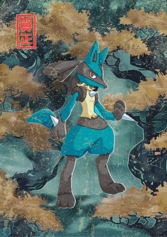 Lucario Poster: Japanese Tapestry Style Pokemon Anime Poster, Lucario Artwork