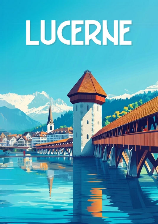 Lucerne Travel Poster: Chapel Bridge Print