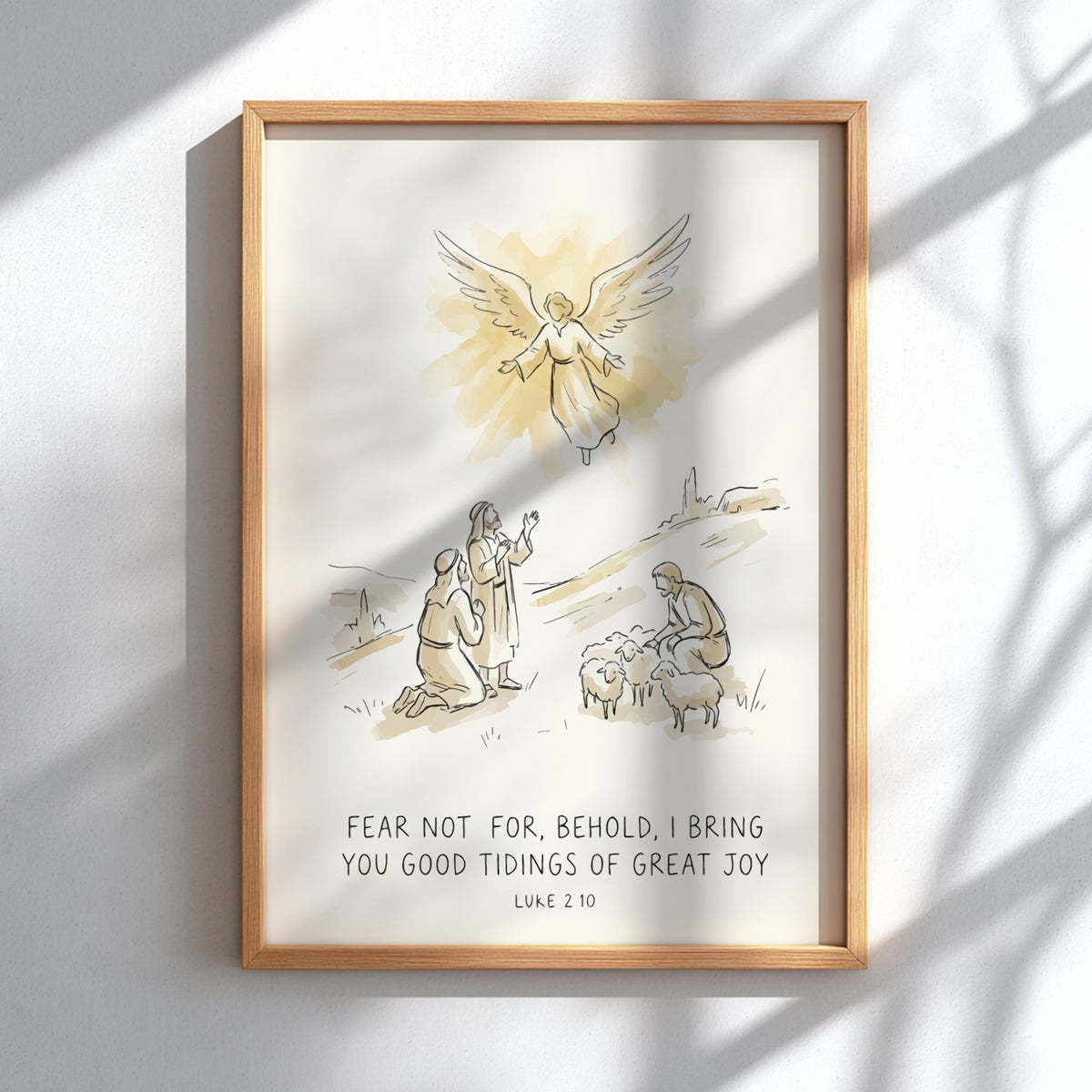 Poster featuring an angel appearing to shepherds with the text Fear Not For Behold