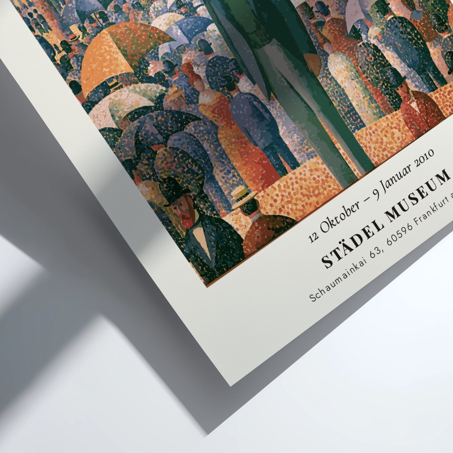 Seurat exhibition poster featuring vibrant colors and pointillist style, showcasing Lumière Divisée -