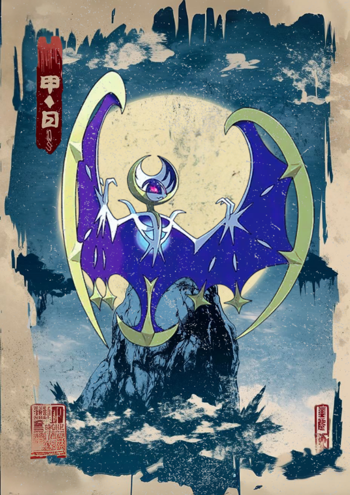 Lunala Poster: Japanese Style Legendary Pokemon Inspired Anime Artwork, Pokemon TCG Lunala