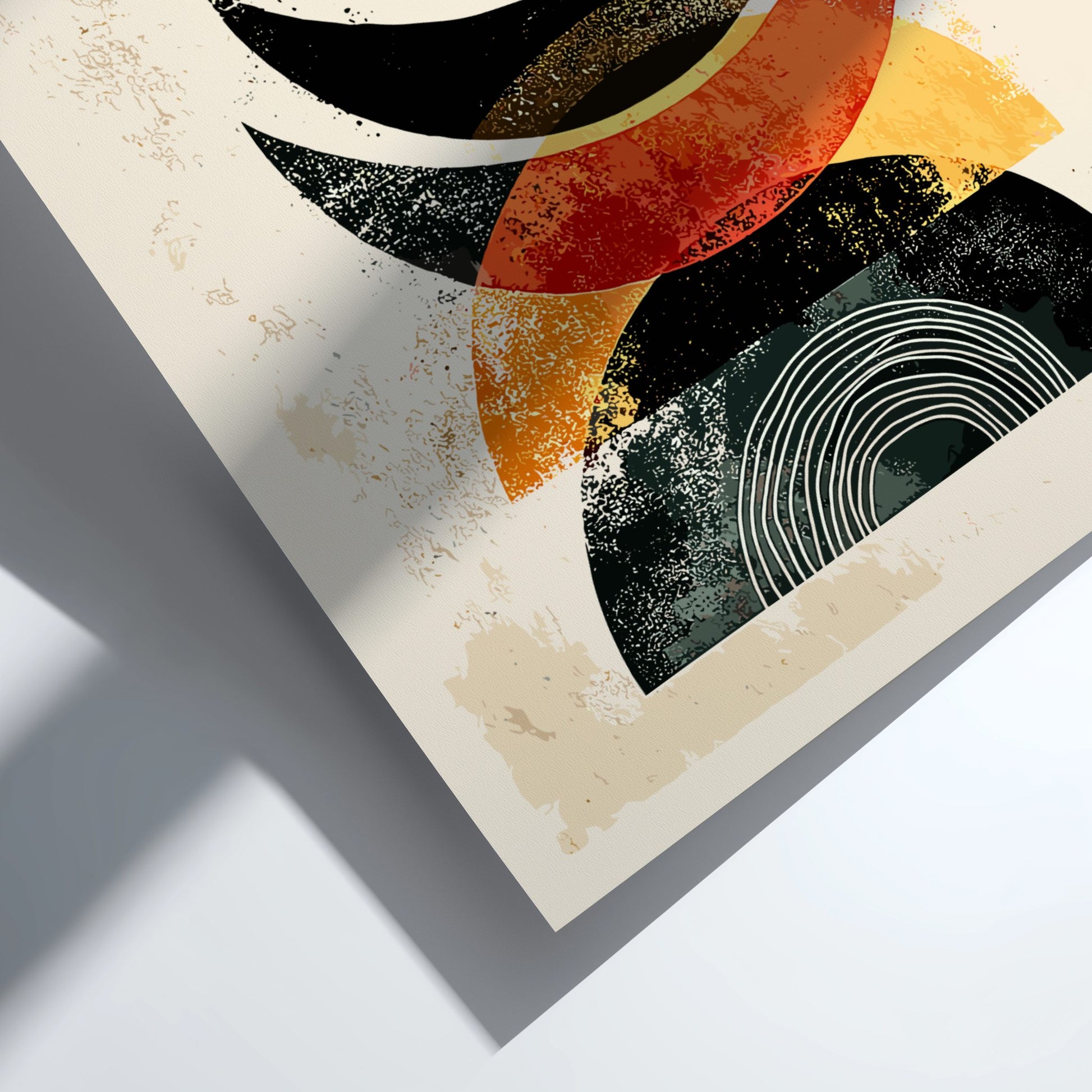 Abstract art piece with geometric shapes on a textured surface