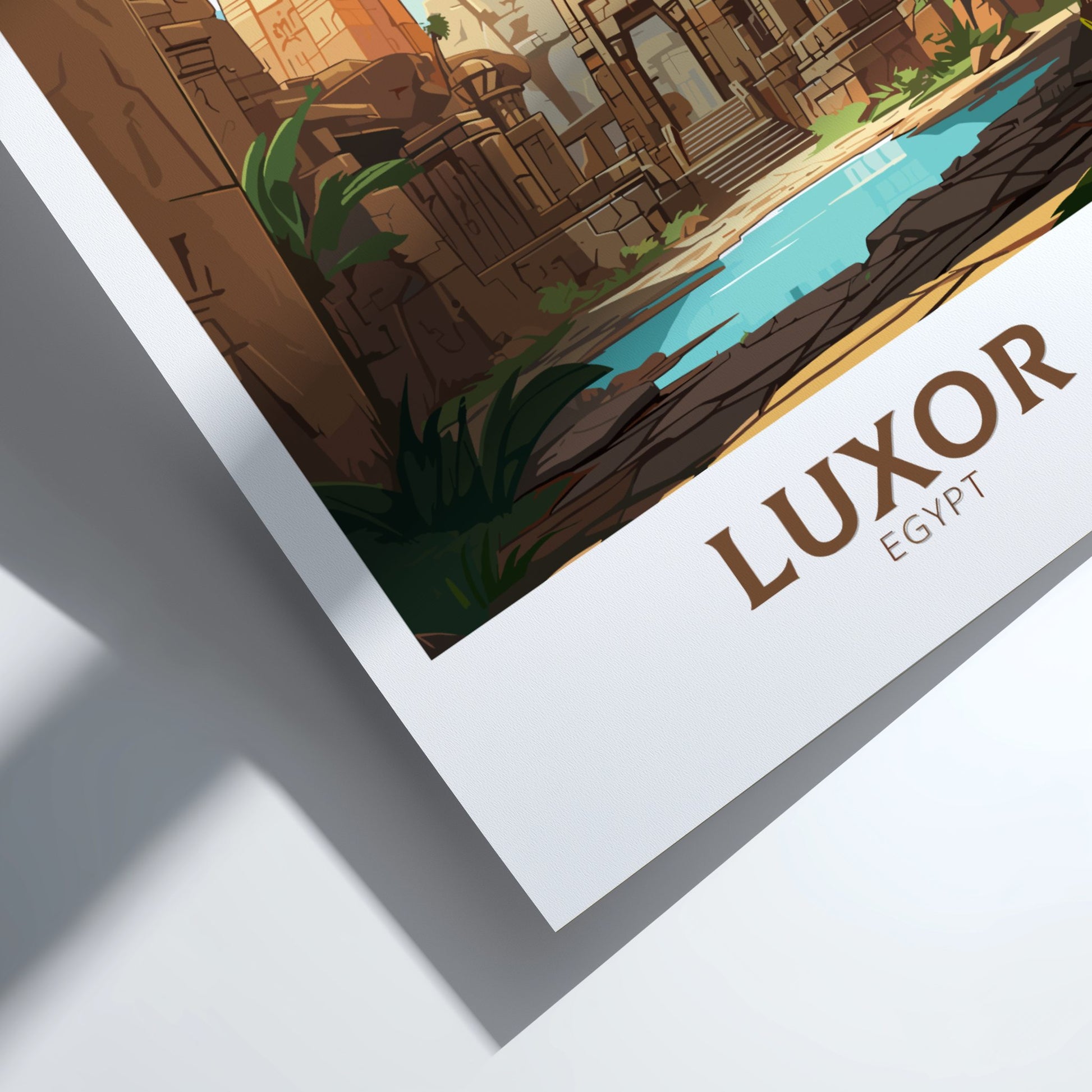 Framed artwork of Luxor, Egypt with text overlay