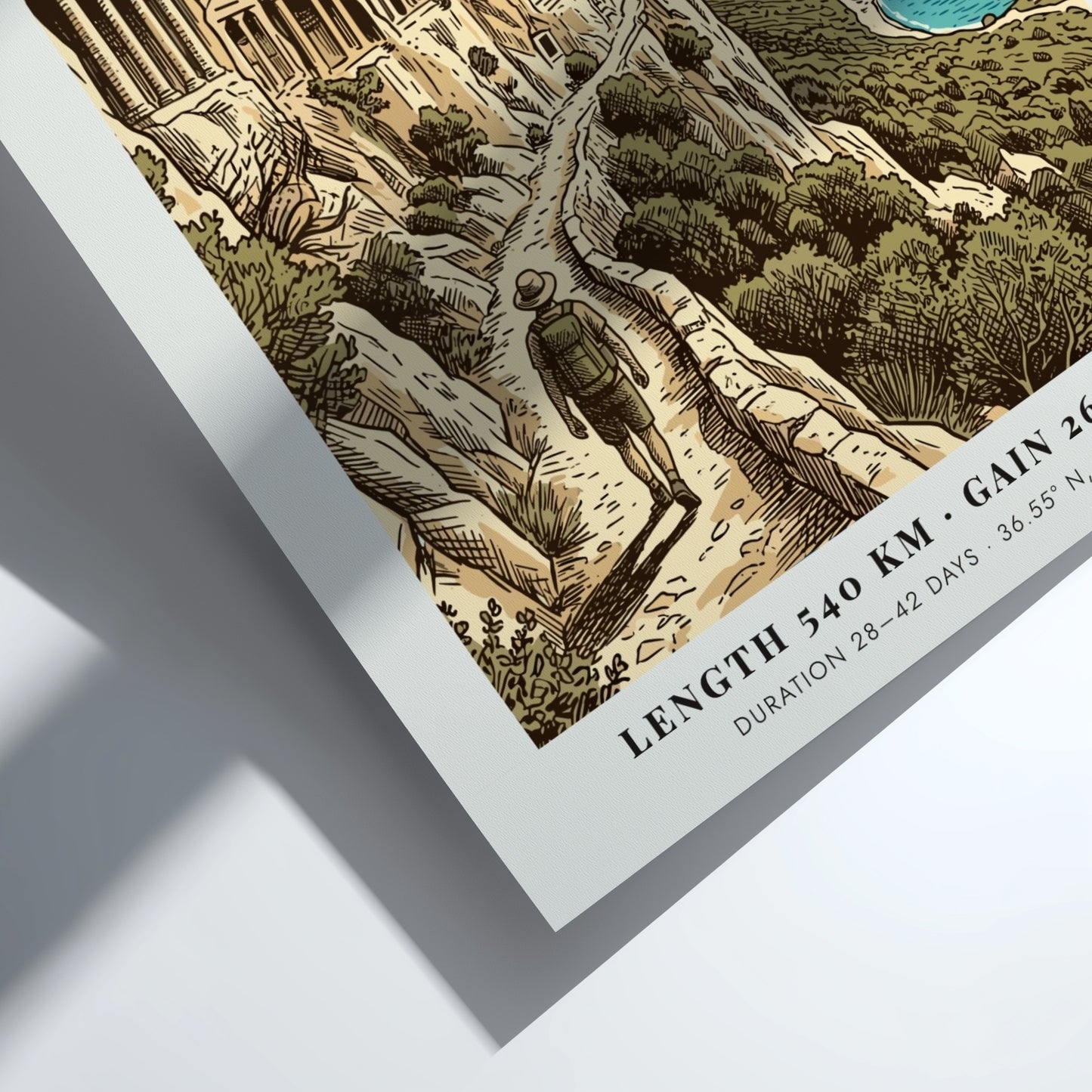 Poster of the Lycian Way hiking trail in Turkey with ancient rock tombs overlooking