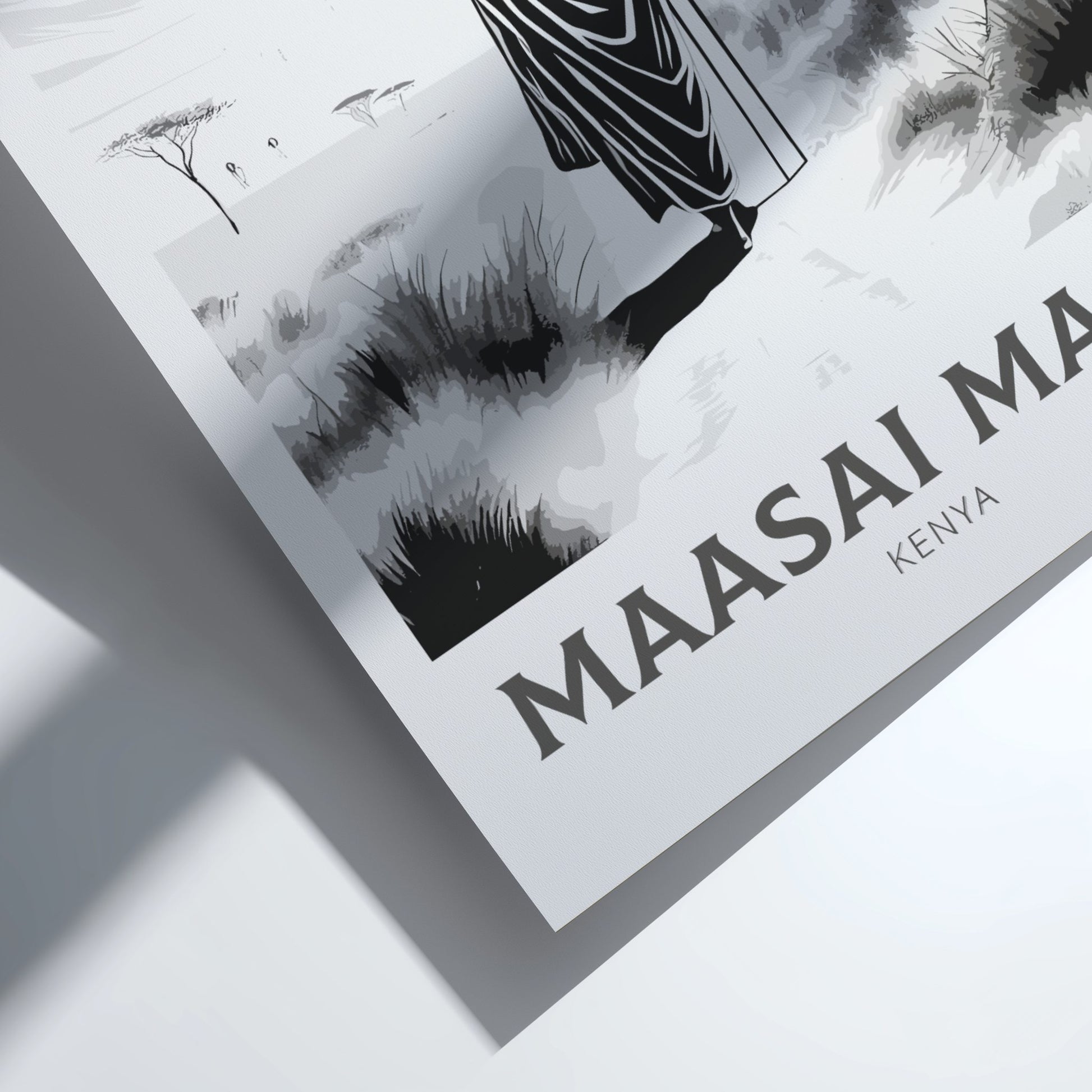 Product packaging with 'Maasai Mara Kenya' text on a white background
