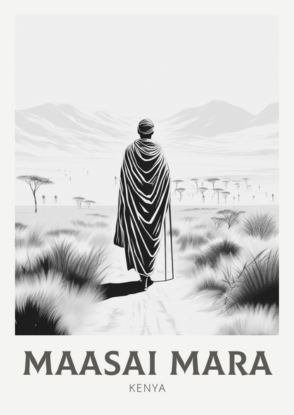 Maasai Mara Black and White Travel Poster - Kenya Artwork