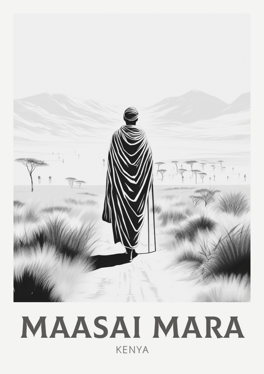 Maasai Mara Black and White Poster