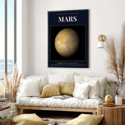 Mars poster featuring the red planet against a dark background with scientific data