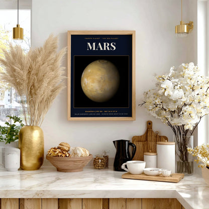 Mars poster featuring the red planet against a dark background with scientific data