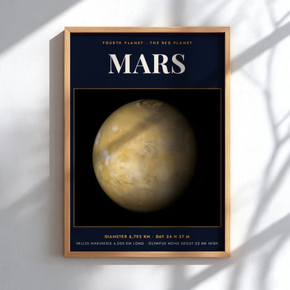 Mars poster featuring the red planet against a dark background with scientific data
