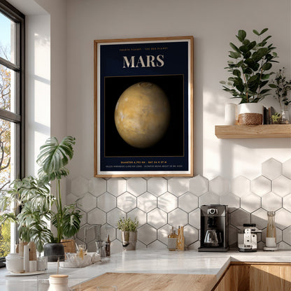 Mars poster featuring the red planet against a dark background with scientific data