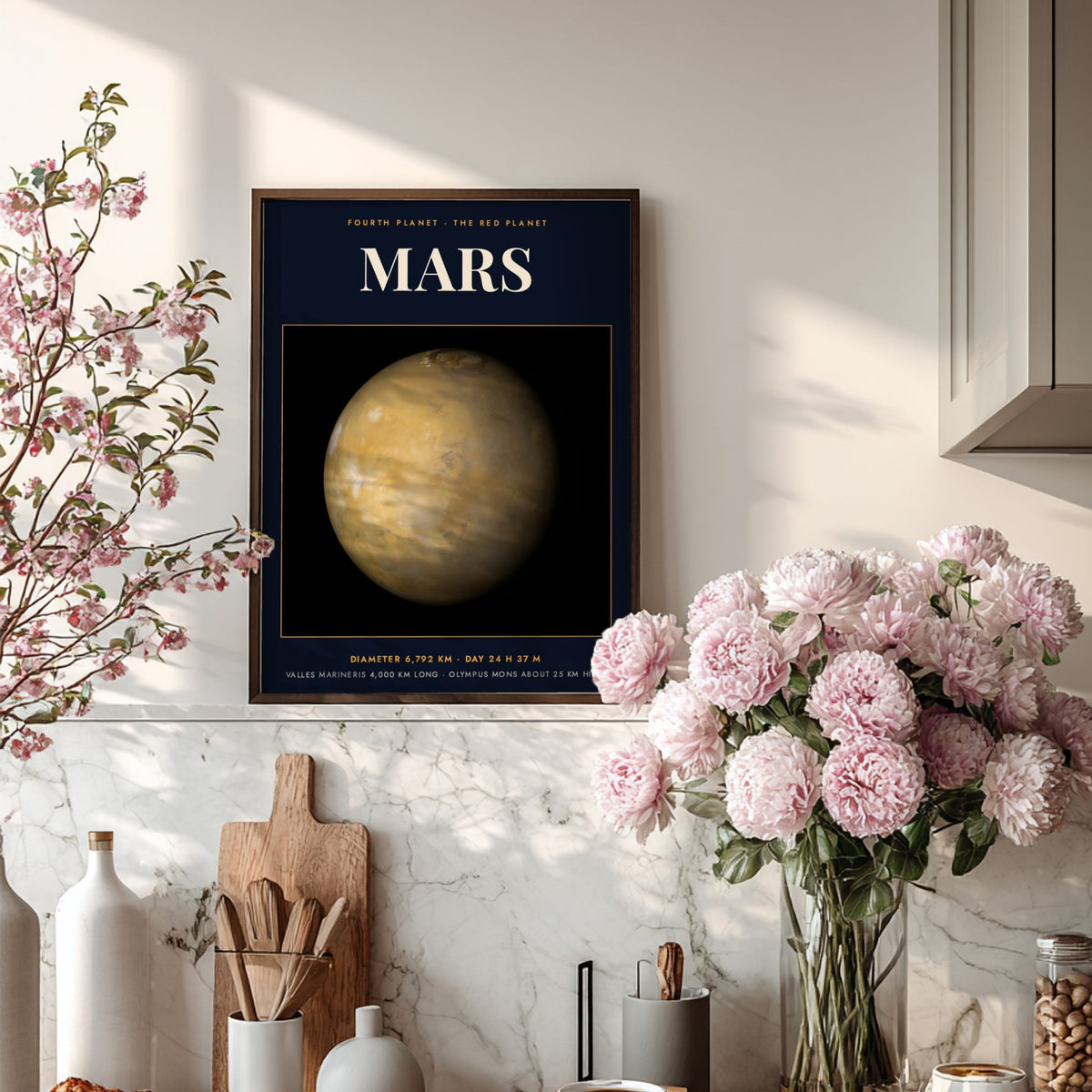 Mars poster featuring the red planet against a dark background with scientific data