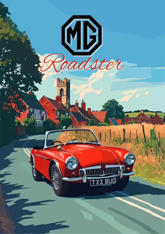 Affiche MG Roadster – Impression d'art mural représentant une voiture de sport britannique classique