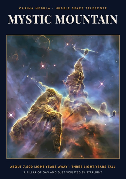 Poster of the Mystic Mountain in the Carina Nebula featuring glowing gas and dust.
