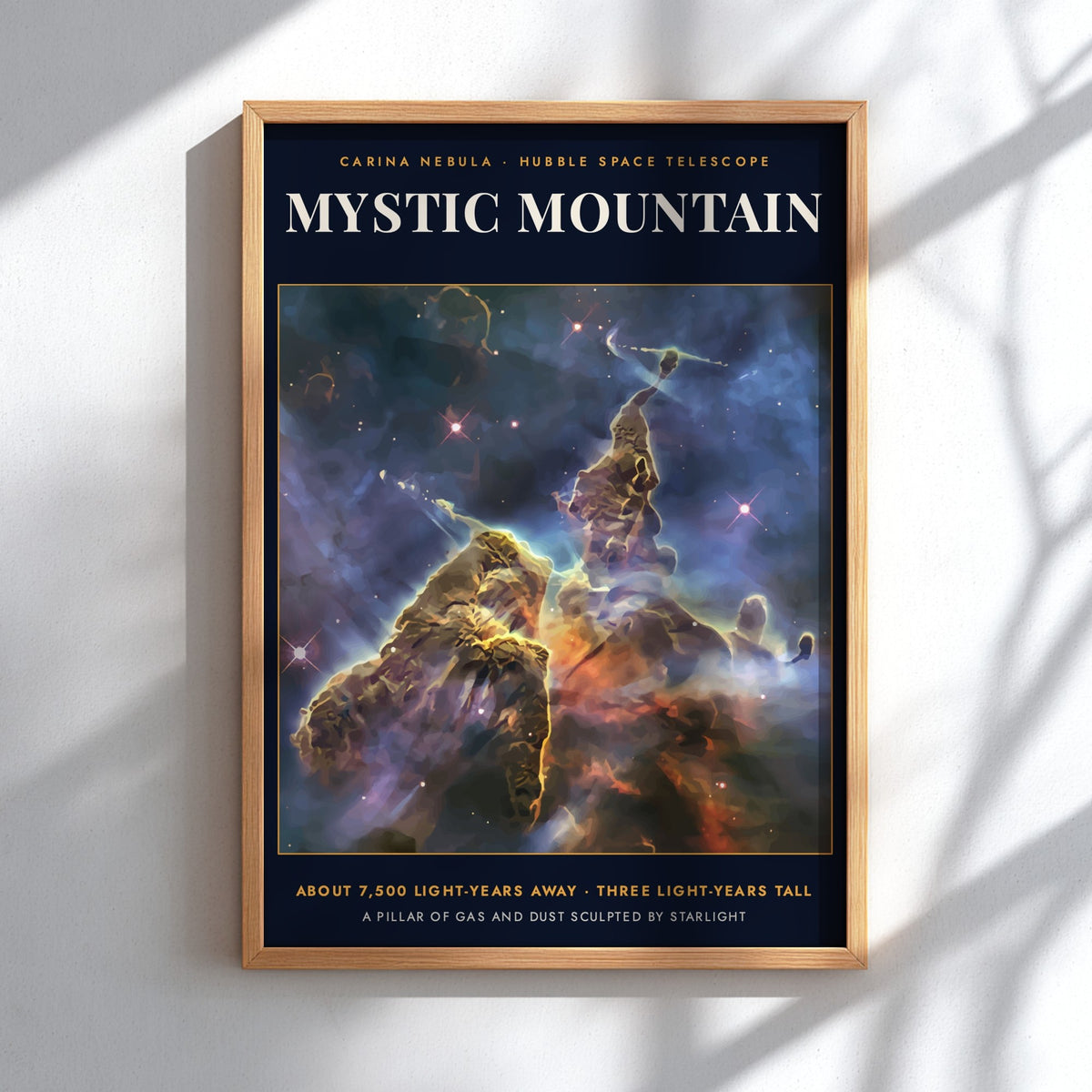 Poster of the Mystic Mountain in the Carina Nebula featuring glowing gas and dust.
