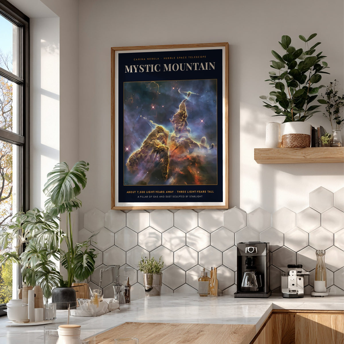 Poster of the Mystic Mountain in the Carina Nebula featuring glowing gas and dust.