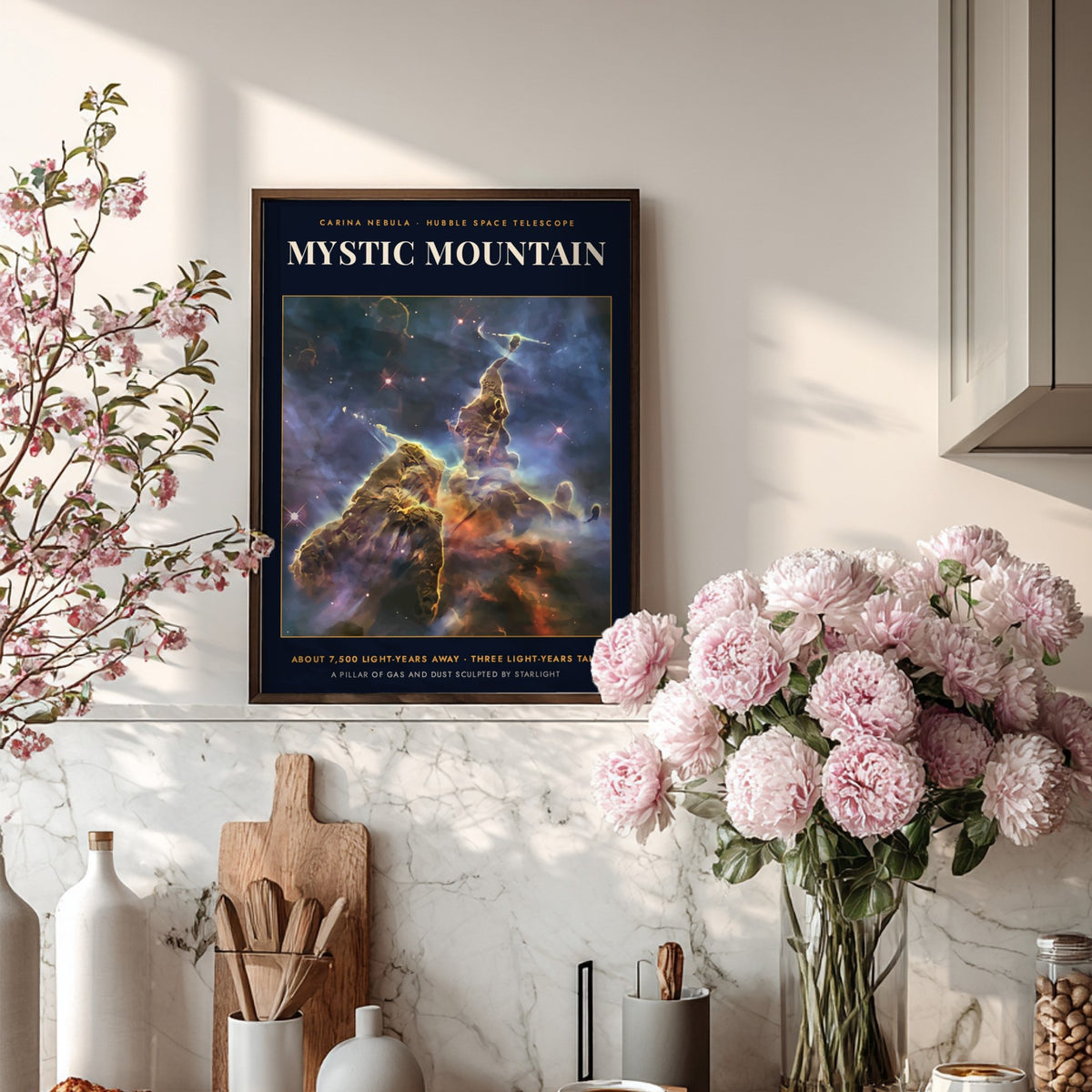 Poster of the Mystic Mountain in the Carina Nebula featuring glowing gas and dust.