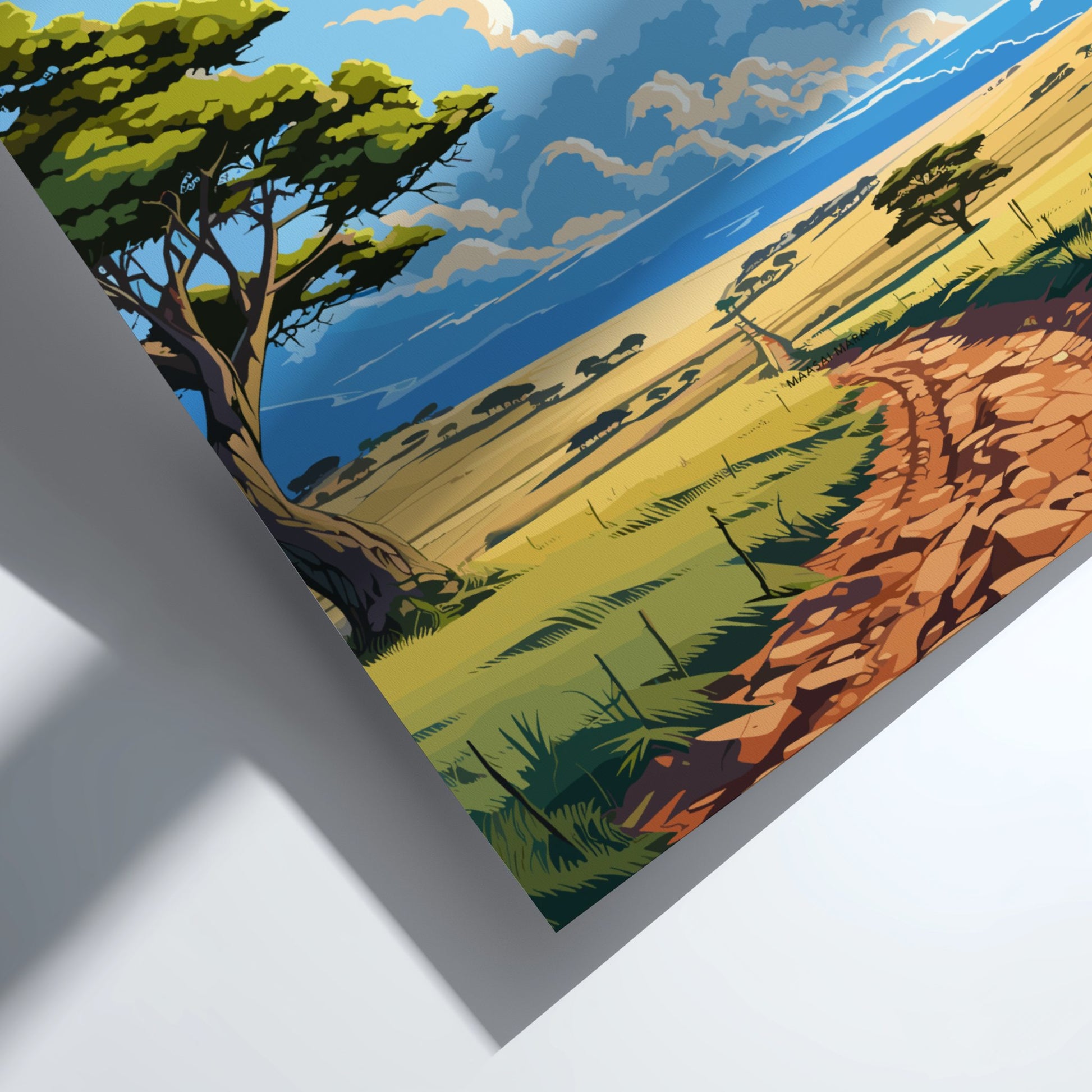 Landscape with trees, grass, and a path on a white background