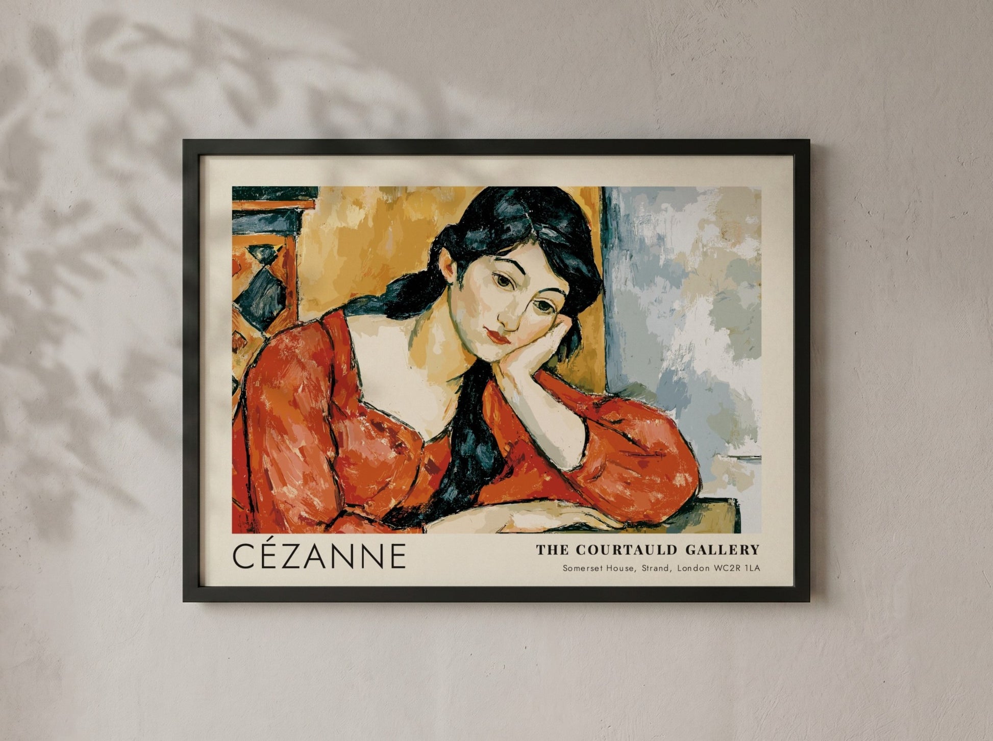 Wall art poster featuring the Madame Cézanne portrait by Cézanne in a wooden frame.
