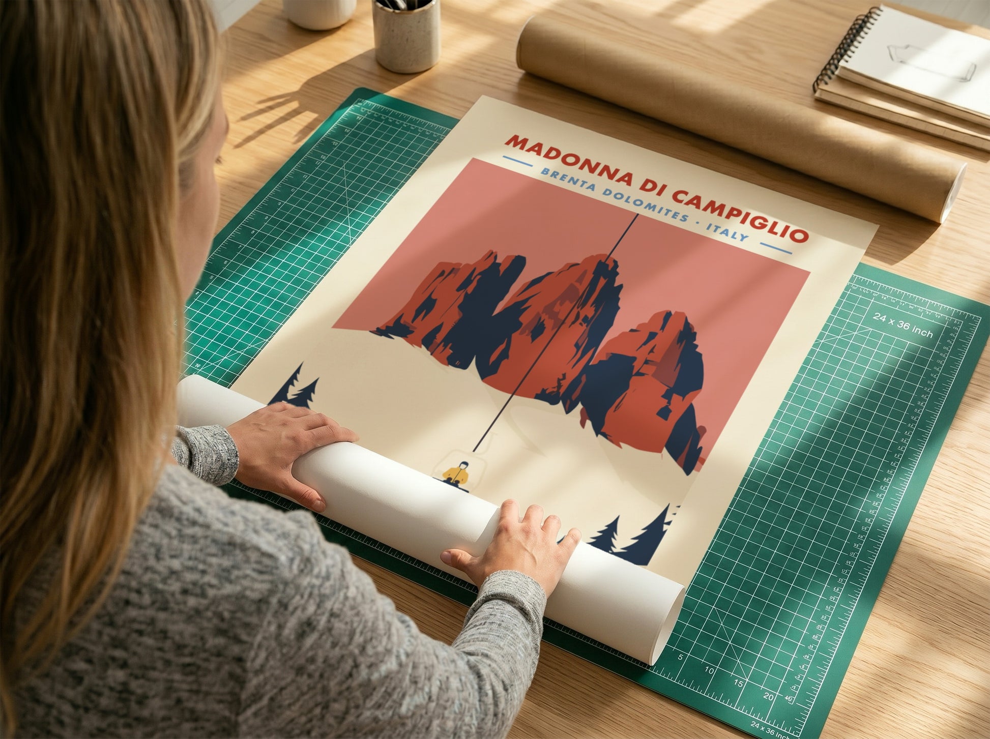 Ski resort poster featuring Madonna Di Campiglio with vintage style and warm colors