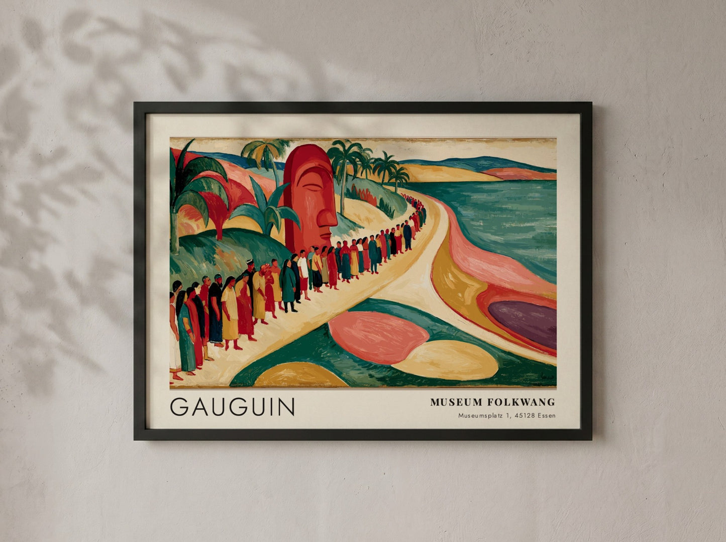 Wall art poster featuring Gauguin's Mahana No Atua with tropical figures and an idol.