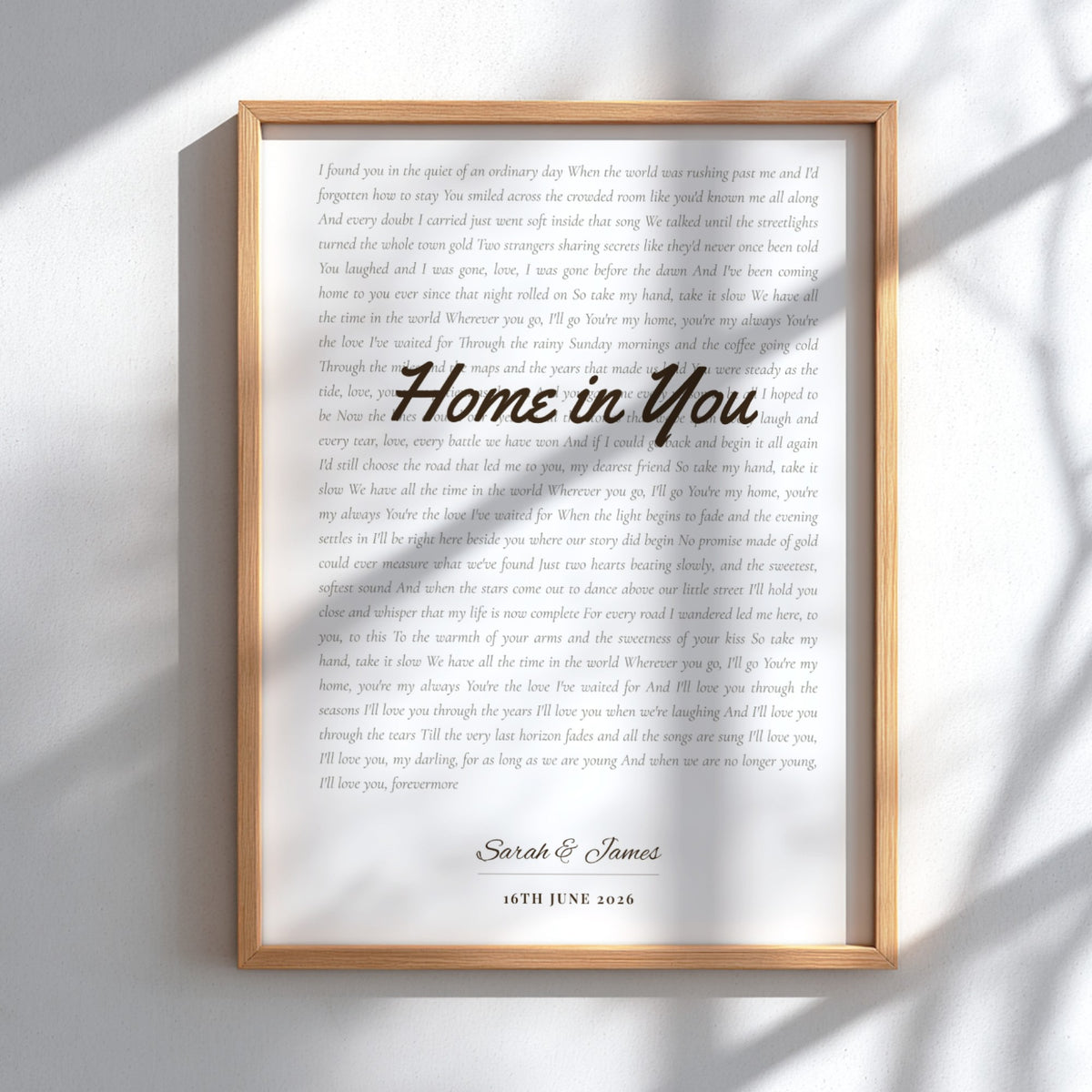 Personalised Wedding Song Lyrics Art Print