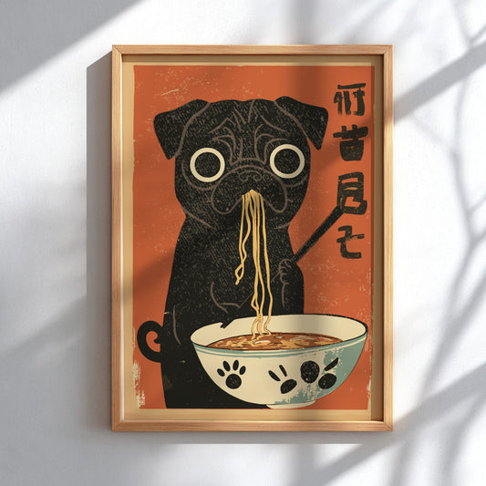 Pug Ramen Poster – Funny Japanese Food Kitchen Art Print