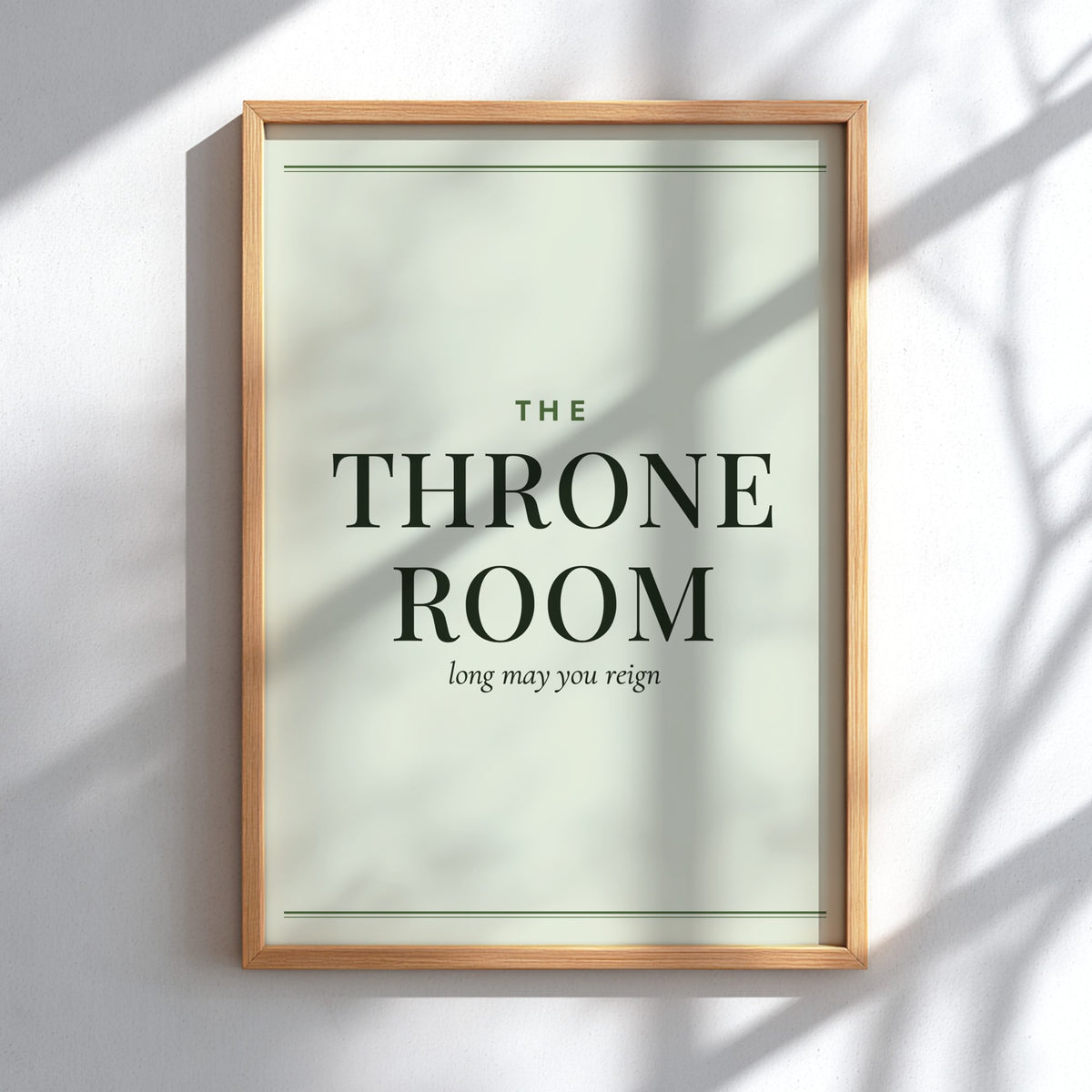 Bathroom poster featuring The Throne Room text in a clean serif font style design