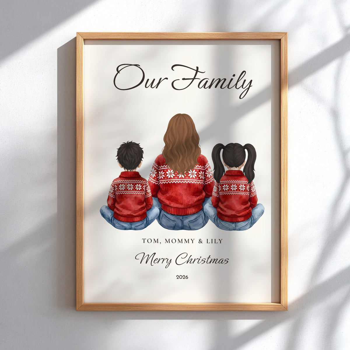 Personalised Family in Christmas Jumpers Watercolour Print