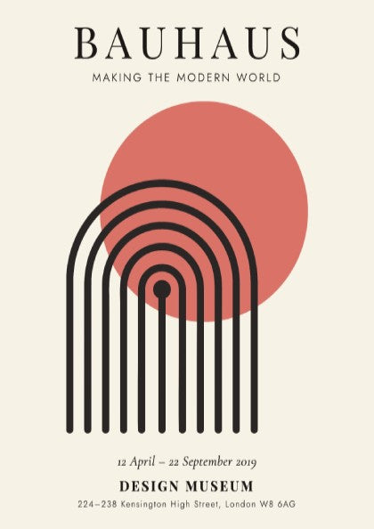 Bauhaus poster featuring geometric shapes and warm colors, modern design wall art for home decor