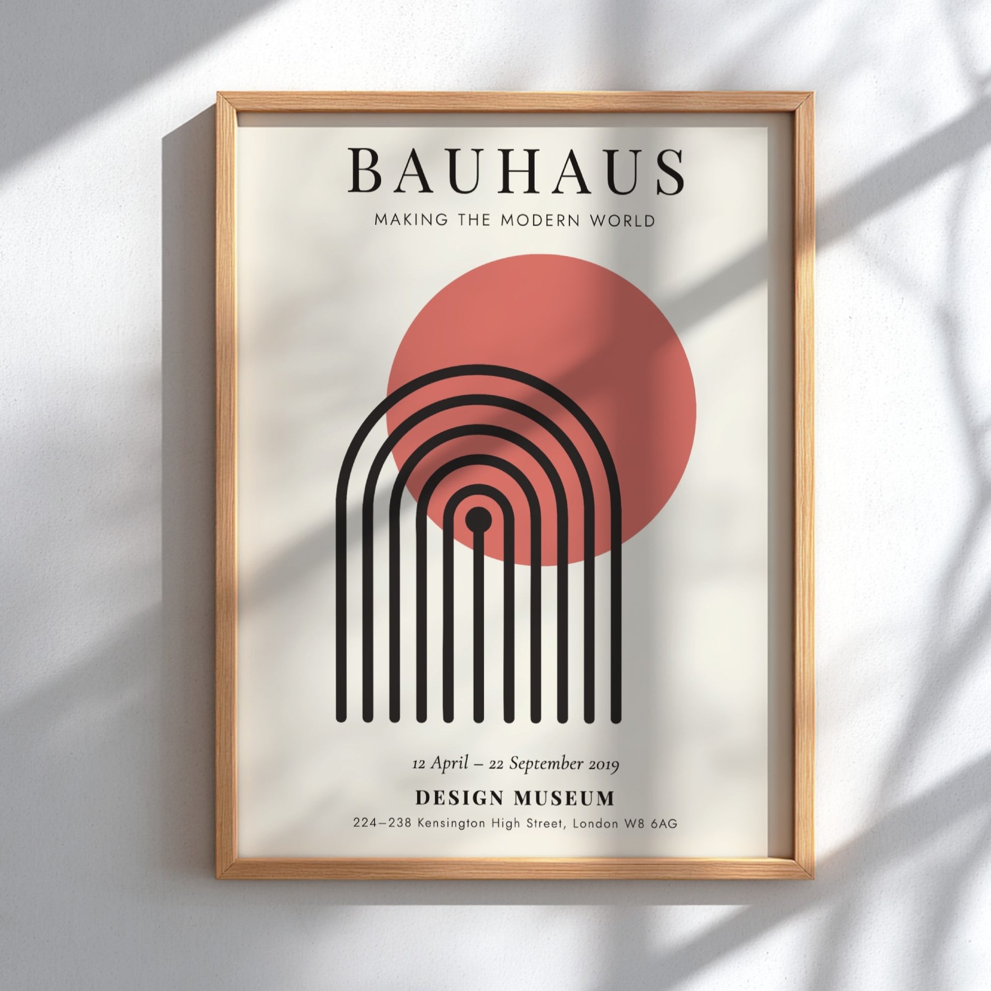 Bauhaus poster featuring geometric shapes and warm colors, modern design wall art for home decor