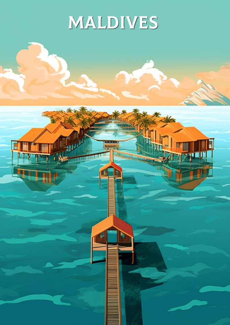 Asian MALDIVES PRINT - RETRO TRAVEL ART