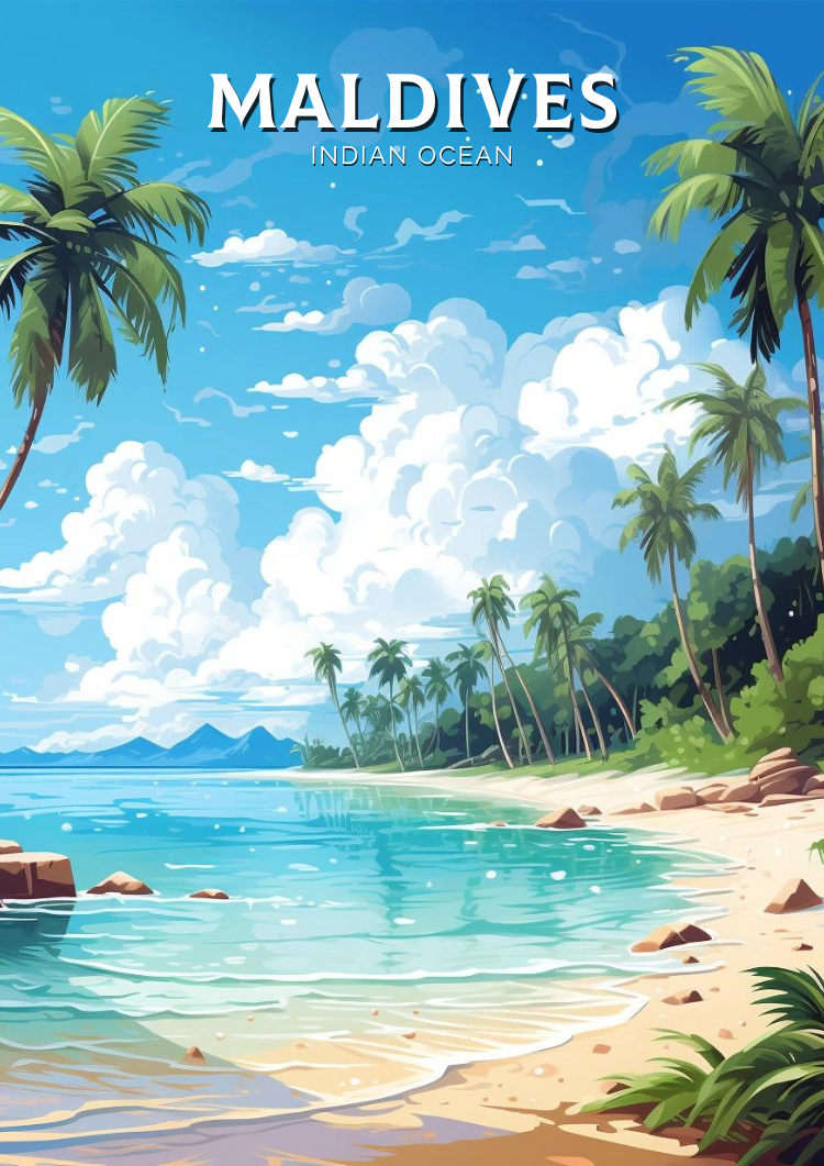 Asian MALDIVES VINTAGE POSTER - TROPICAL PRINT