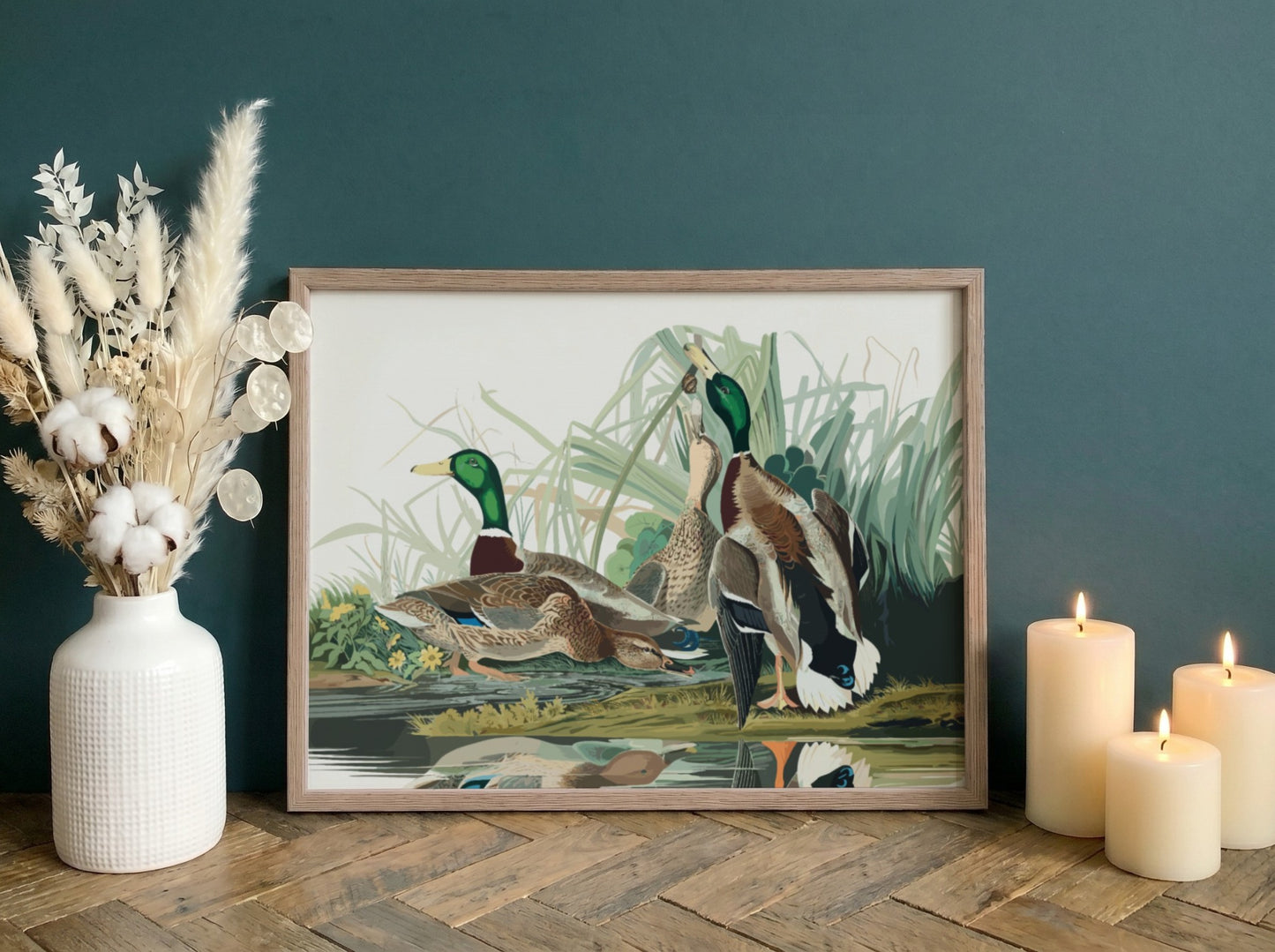 Mallard Duck poster featuring vibrant colors and intricate details, perfect for nature wall art and wildlife