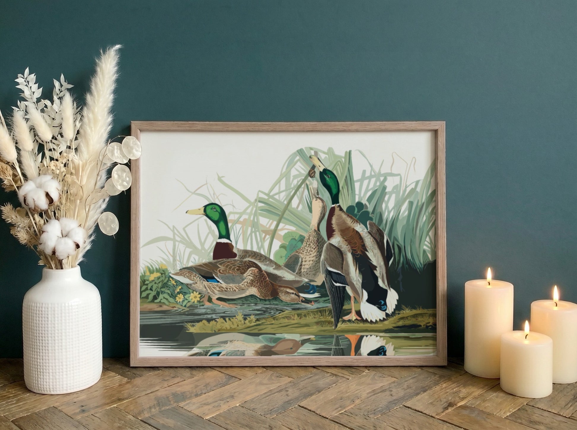 Mallard Duck poster featuring vibrant colors and intricate details, perfect for nature wall art and wildlife