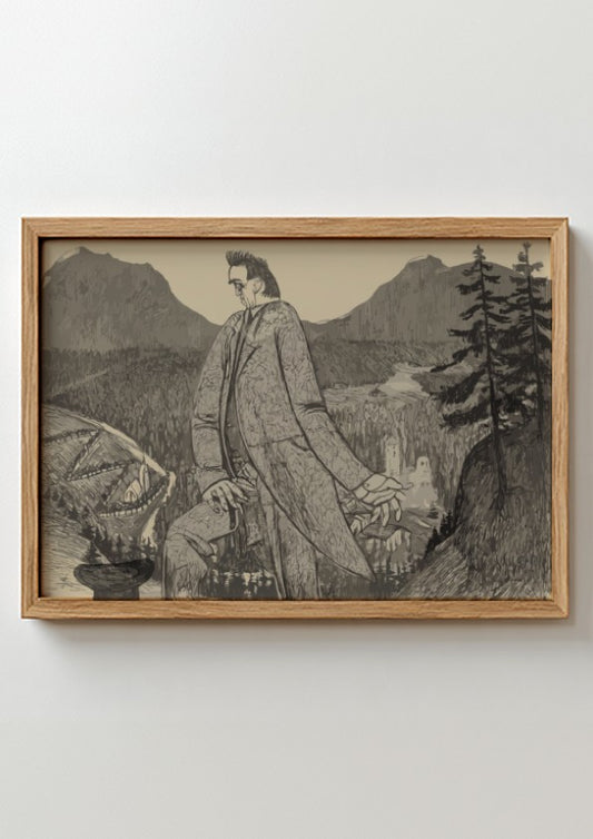 Man of Heights drawing by Ernst Barlach, German Expressionism fine art print, vintage wall decor.